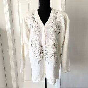 NWT Vintage IB. Diffusion Embellished Embroidered  V Neck Sweater